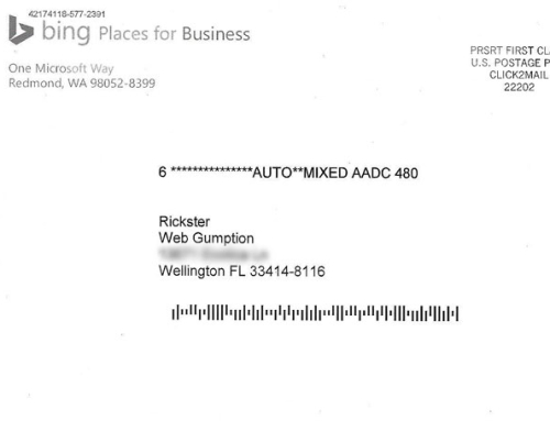 What does the Bing Business Verification Postcard Look Like?