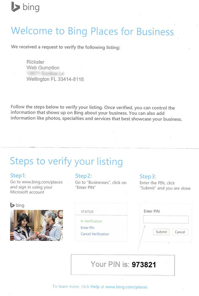 Bing Verification Postcard